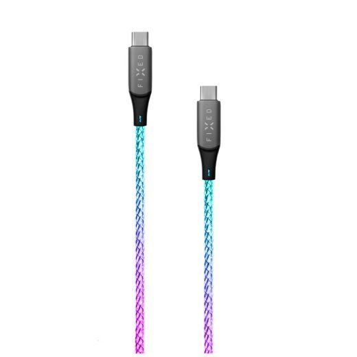 Fikseeritud Helendav Laadimiskaabel USB-C/USB-C, PD tugi, Vikerkaar FIXDLED-CC-RA