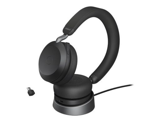 JABRA Evolve2 75 Headset on-ear Bluetooth wireless active noise cancelling USB-C noise isolating black Optimised for UC