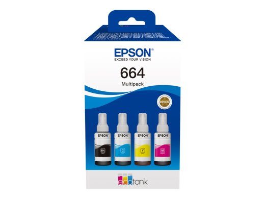 Epson 664 EcoTank 4-värviline komplekt Epson C13T66464A 664 EcoTank 4-värviline komplekt Tintpatk Must, kollane, tsüaan, magenta