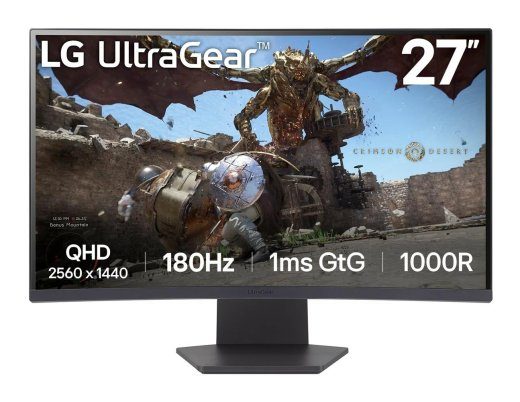 LCD Monitor LG 27GS60QC-B 27" Gaming/Curved Panel VA 2560x1440 16:9 180 Hz Matte 1 ms Tilt Colour Black