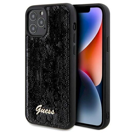 Guess GUHCP12MPSFDGSK Sequin Script Metal Hardcase iPhone 12/12 Pro jaoks 6.1" / must
