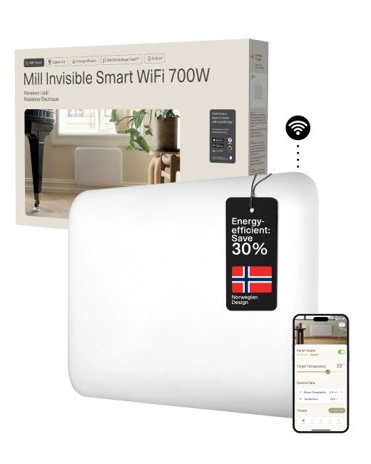 Mill Nähtamatu Nutikas WiFi Küttekeha PA700WIFI4 Paneelküttekeha 700 W Sobib tubadele kuni 9-12 m² Valge IPX4