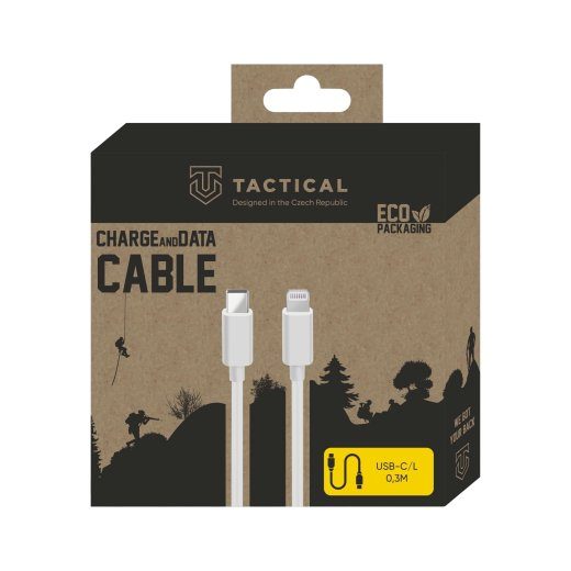 Taktinis lygiuotas USB-C/Lightning kabelis su sriegiu 0.3m / baltas