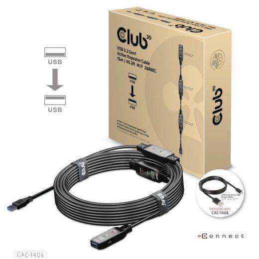 Club 3D CAC-1406 USB-A 3.2 Gen1 aktiivne pikenduskaabel 15m must