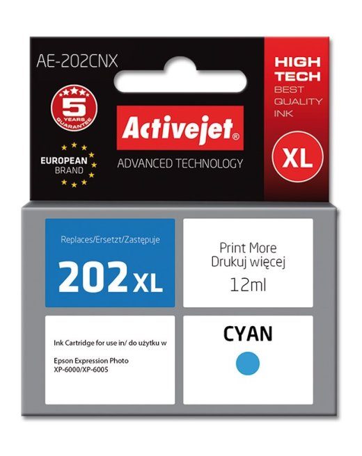 Activejet AE-202CNX Tsüaani tint (Epson 202XL H24010 asendus; Supreme; 12 ml)