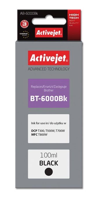 Activejet AB-6000Bk Tintpudel (Asendus Brother BT-6000BK jaoks; Supreme; 100 ml; must)
