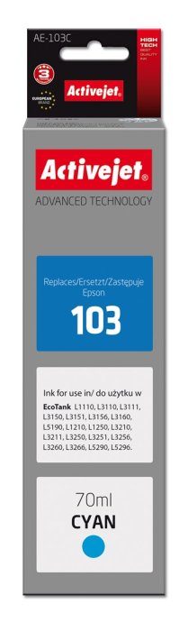 Activejet AE-103C Tindipudel (asendab Epson 103 C13T00S24A; Supreme; 70 ml; Tsüaan)