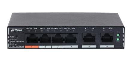 Lüliti DAHUA DH-SG4006P 6xRJ-45 porti RJ-45 Portide tüüp Gigabit Ethernet (10/100/1000) 4xPower over Ethernet (PoE) porti kogus Total Power over E...