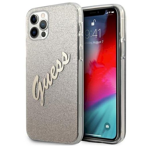 Guess GUHCP12LPCUGLSGO Glitter Gradient Script kõva ümbris iPhone 12 Pro Max 6,7" / kuld