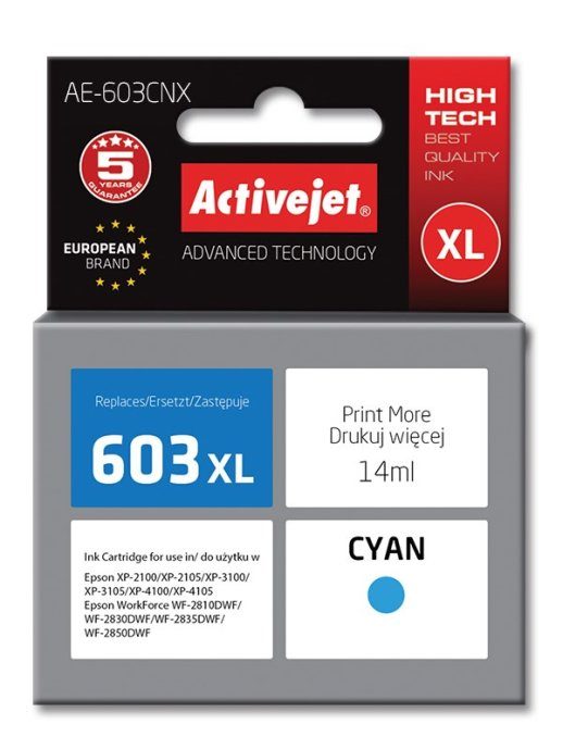 Activejet AE-603CNX tint (asendus Epson 603XL T03A24 jaoks; Supreme; 14 ml; tsüaan)