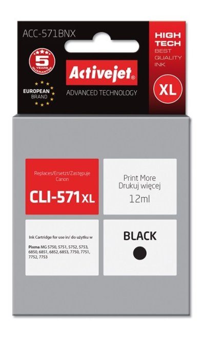 Activejet ACC-571BNX tint (asendus Canon CLI-571XLBk-le; Supreme; 12 ml; must)