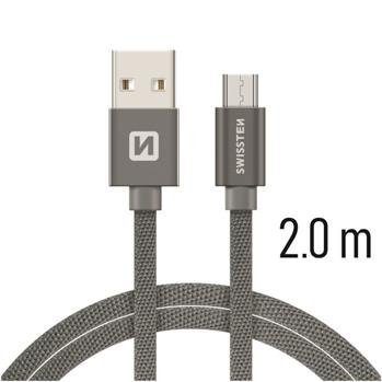 Swissten Textile Quick Charge universalus Micro USB duomenų ir įkrovimo kabelis 2m