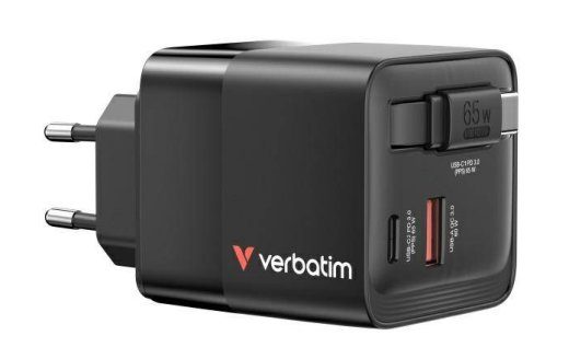 Verbatim 32217 GaN laadija 65W 2x USB-C / USB-A + adapter