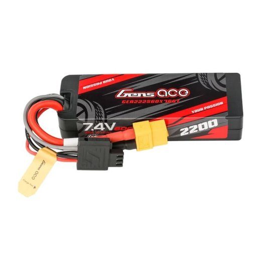 Lipo Gens ace G-Tech 2200mAh 7.4V 2S1P 60C GRP-76 Hardcase Aku koos XT60 pistikuga