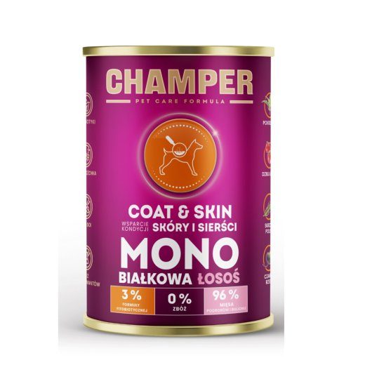 CHAMPER Karv & Nahk Monoprotein Lõhe - märg koeratoit - 400g