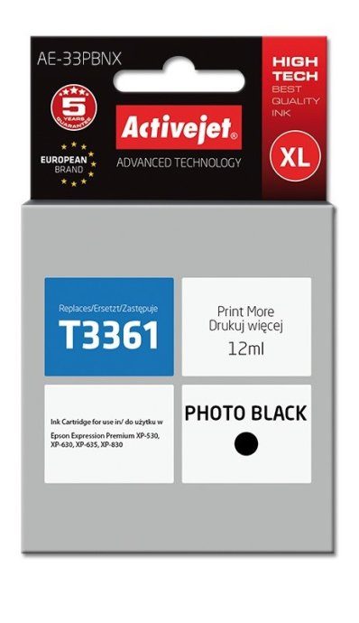 Activejet AE-33PBNX Foto must tint (Epson 33XL T3361 asendus; Supreme; 12 ml)