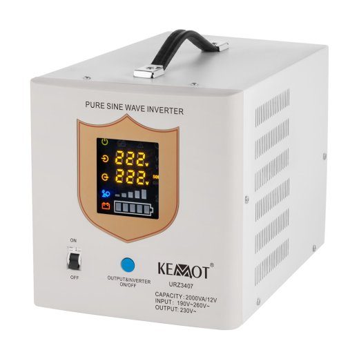 KEMOT PROsinus-2000 pure sine wave emergency power inverter with 12V charging, 230V, 2000VA/1200W