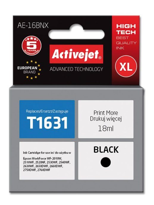 Activejet AE-16BNX tint (asendus Epson 16XL T1631 jaoks; Supreme; 18 ml; must)