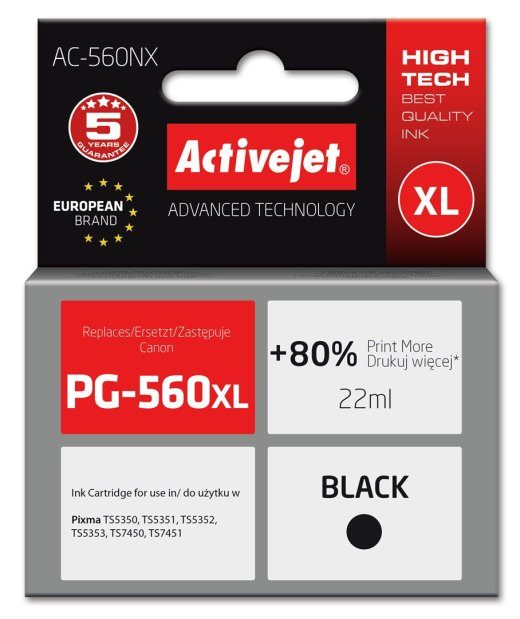 Activejet AC-560NX tint (asendus Canon PG-560XL-le; Supreme; 22 ml; must)