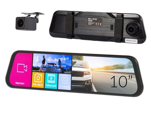 BLACKBOX DVR F610 BLOW vaizdo įrašymo įrenginys, 10" ekranas veidrodinis režimas + atbulinės eigos kamera
