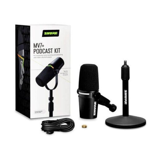 Shure MV7+-K-BNDL lektori/vokaalmikrofon XLR/USB-C pistikuga, must + GATOR lauajald