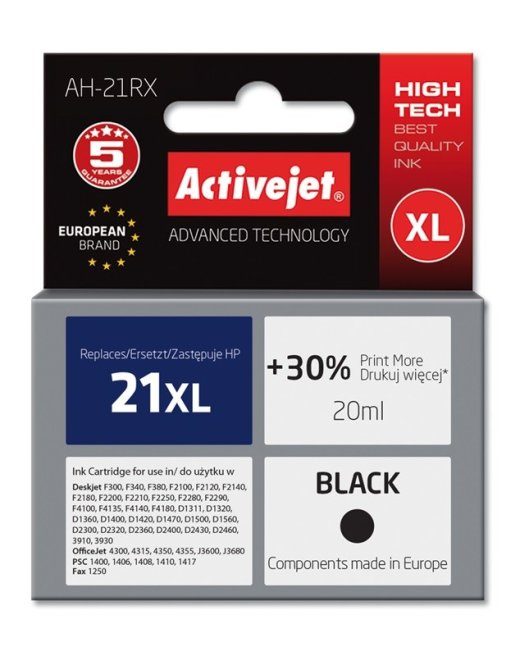 Activejet AH-21RX tint (asendub HP 21XL C9351A-ga; Premium; 20 ml; must)
