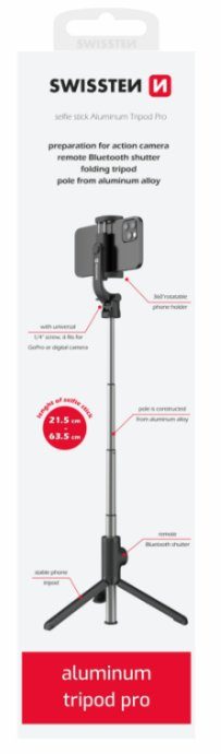 Swissten Bluetooth selfie-pulk alumiiniumist triipood mobiiltelefonidele ja GoPro-le kaugjuhtimisega