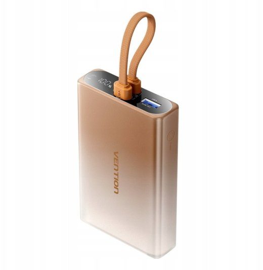 Vention 10000mAh power bank LED-ekraadiga, USB-C + Lightning + USB-A, 22,5W (pronks)