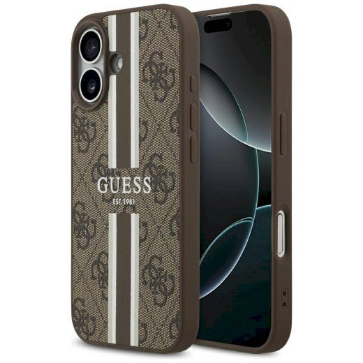 Guess 4G Printed Stripes MagSafe Case iPhone 17 jaoks / pruun