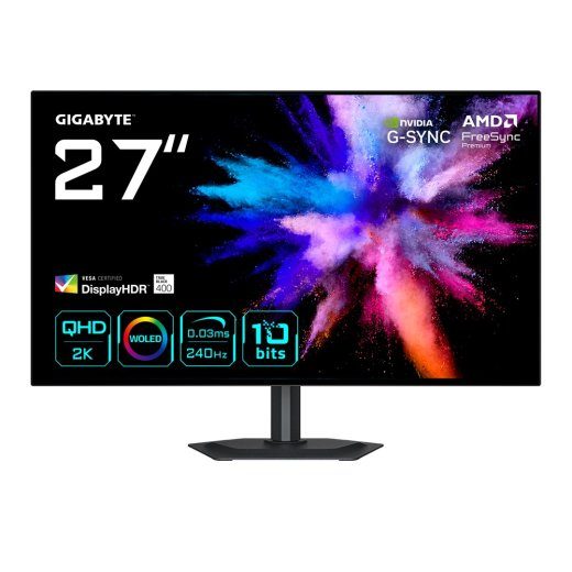 GIGABYTE GO27Q24G 27" OLED 2K QHD Gaming Monitor - 2560 x 1440, 240Hz, 0.03ms, 275 cd/m², FreeSync Premium, G-Sync Compatible, HDMI 2.1, Displaypor