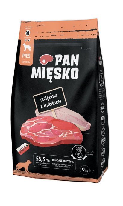 PAN MIĘSKO Vasikaliha ja kalkuniga XL - kuivkoeratoit - 9kg