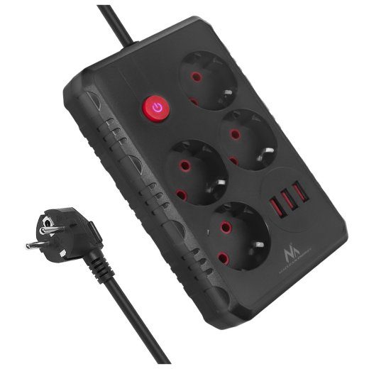 Maclean MCE393B 3m pikenduspistik 4 AC väljundi ja 3 USB pordiga, 2500W, must