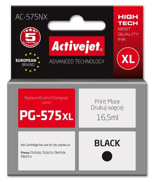 Activejet AC-575NX tint Canon printerile, asendus Canon PG-575XL; Supreme; 16,5 ml; must