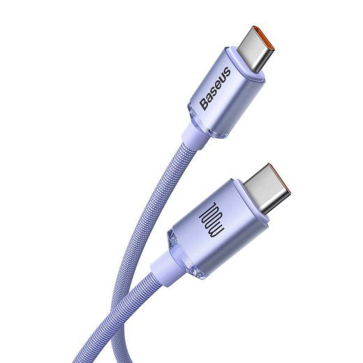 Baseus CAJY000605 Crystal Shine Series andmekaabel USB-C - USB-C 100W 1,2m / Lilla