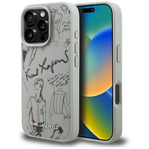 Karl Lagerfeld Grained Pattern & Logo MagSafe kaitseümbris iPhone 16 Pro Max jaoks / hall