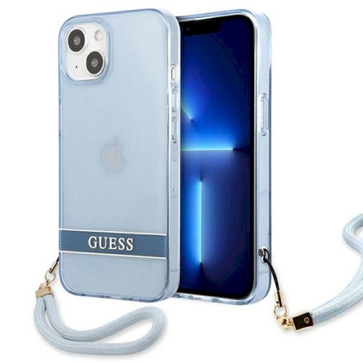 Guess GUHCP13MHTSGSB Läbipaistva rihmaga kõva ümbris iPhone 13/14/15 6.1" / sinine