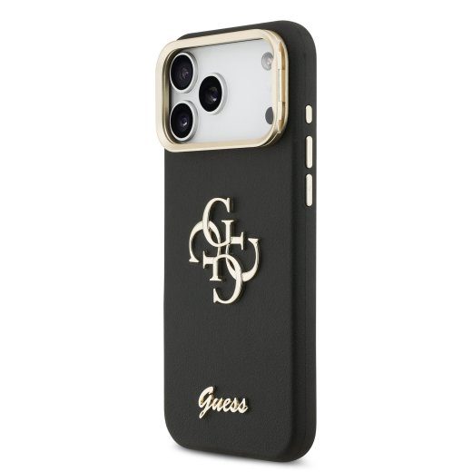 Guess PU Grained 4G Logo Stand Camera Frame Case iPhone 17 Pro Max jaoks / Black
