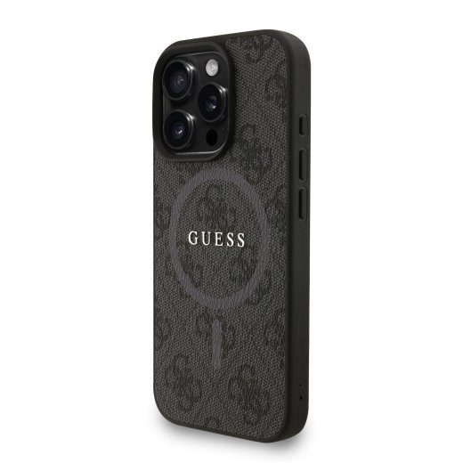 Guess PU Leather 4G Colored Ring Strap MagSafe Case iPhone 16 Pro Max jaoks / Black