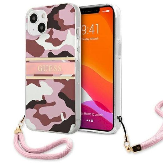 Guess GUHCP13MKCABPI Camo Strap Collection kõva ümbris iPhone 13 / 14 / 15 6,1" / roosa