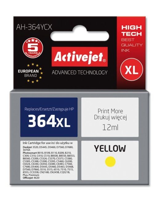 Activejet AH-364YCX Tint (asendus HP 364XL CB325EE jaoks; Premium; 12 ml; kollane)