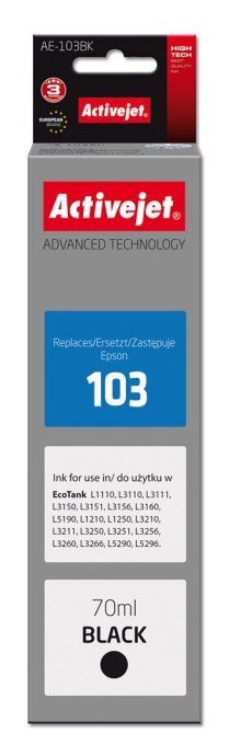 Activejet AE-103Bk Tindipudel (asendab Epson 103 C13T00S14A; Supreme; 70 ml; 4500, must).