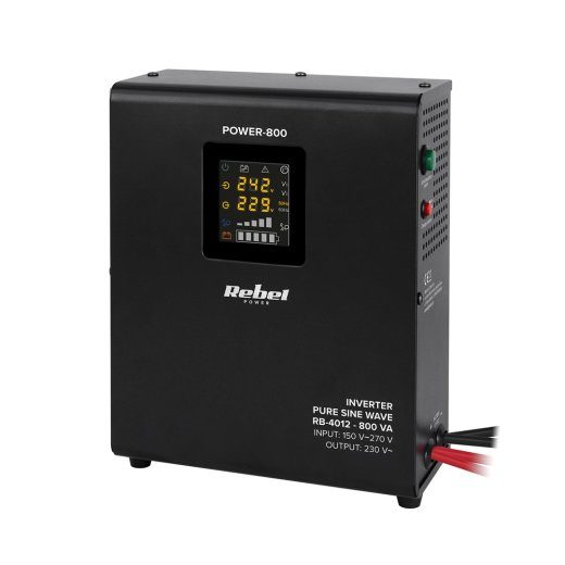 Rebel POWER-800 Wall-Mounted Emergency Power Supply - Pure Sine Wave Inverter with 12V Charging, 230V, 800VA/500W
