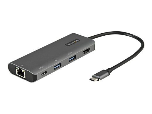 StarTech.com USB C multiport adapter, 10Gbps USB Type-C mini dokk 4K 30Hz HDMI-ga, 100W toiteülekanne, 3-portine USB hub, GbE, kaasaskantav