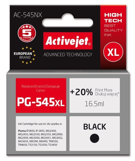 Activejet AC-545NX Tint (asendus Canon PG-545XL; Supreme; 16,5 ml; Must)
