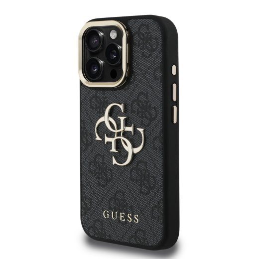 Guess PU 4G Metal Logo Stand Camera Frame Case iPhone 16 Pro jaoks / Black
