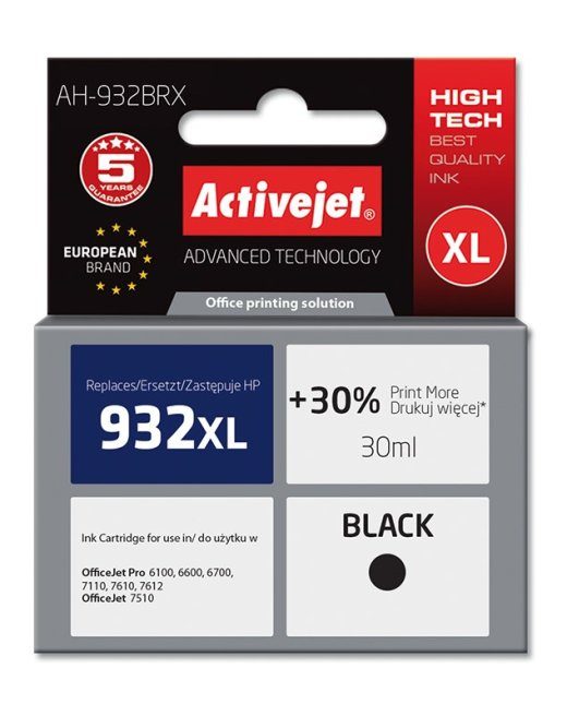 Activejet AH-932BRX Tint (asendus HP 932XL CN053AE jaoks; Premium; 30 ml; must)