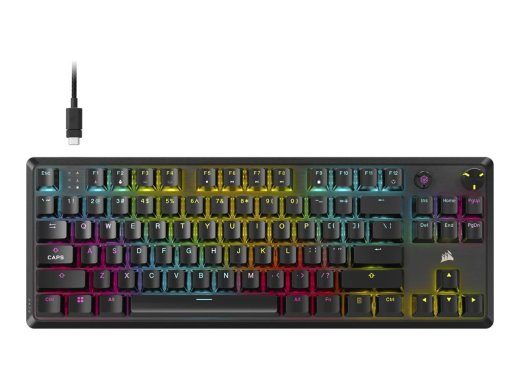 CORSAIR K70 CORE TKL Tenkeyless Mechaninė žaidimų klaviatūra Apšviesta RGB LED CORSAIR MLX RED Juoda Juoda ABS DS Klaviatūros dangteliai