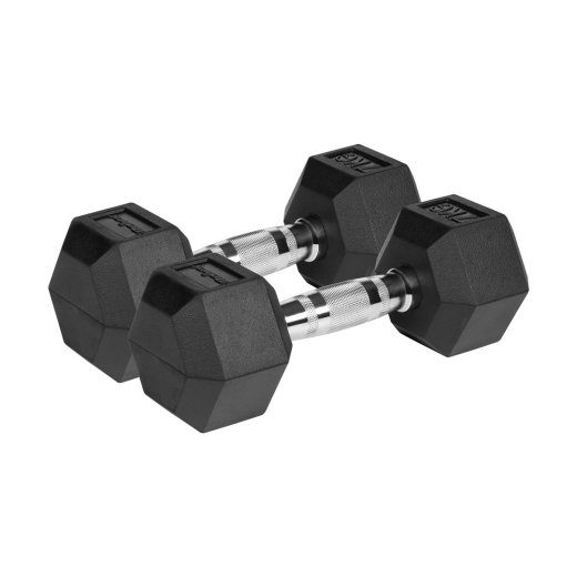 REBEL ACTIVE rubber-coated cast iron dumbbells, 2x7 kg