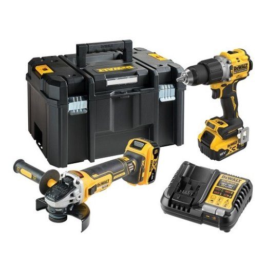DeWalt DCK2026P2T-QW kombinatsioonikomplekt DCD805 + DCG405, 18 V XR 2×5.0 Ah must, kollane