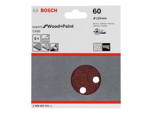 Bosch Expert Puidule ja Värvile C430 Liivapaberisett Juhuslik tsükliline lihvimas Ø125 P60 5tk